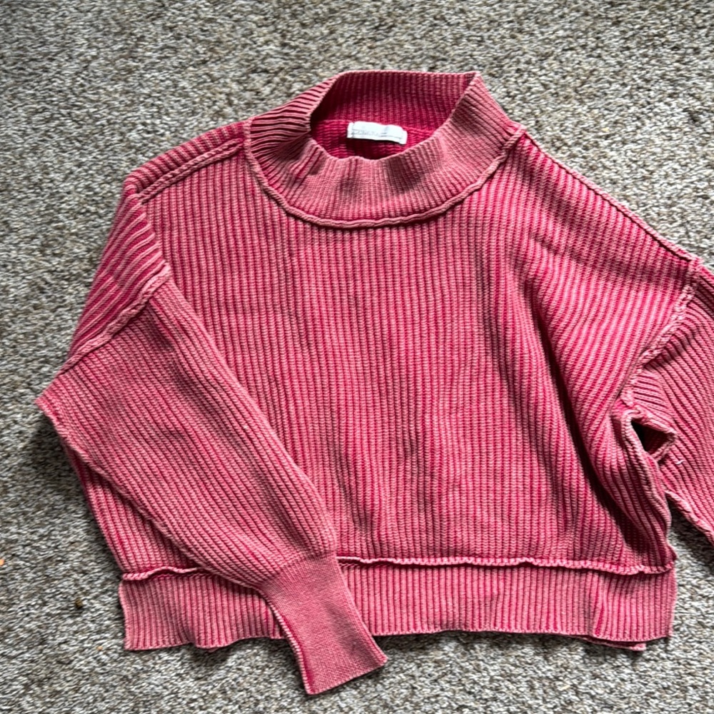 Zenana Outfitters Pink Cowl Neck Sweater